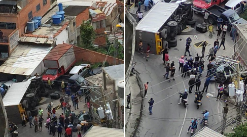 ¡Terrible! Vehículo pesado perdió los frenos y se estrelló en una bajada de Baruta… hay varios heridos (FOTOS)