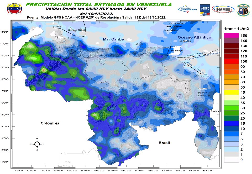 Inameh prevé lluvias con descargas eléctricas en varias regiones de Venezuela este #19Oct