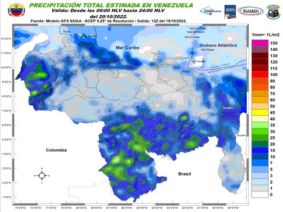 Inameh prevé lluvias con actividad eléctrica en varios estados de Venezuela este #20Oct