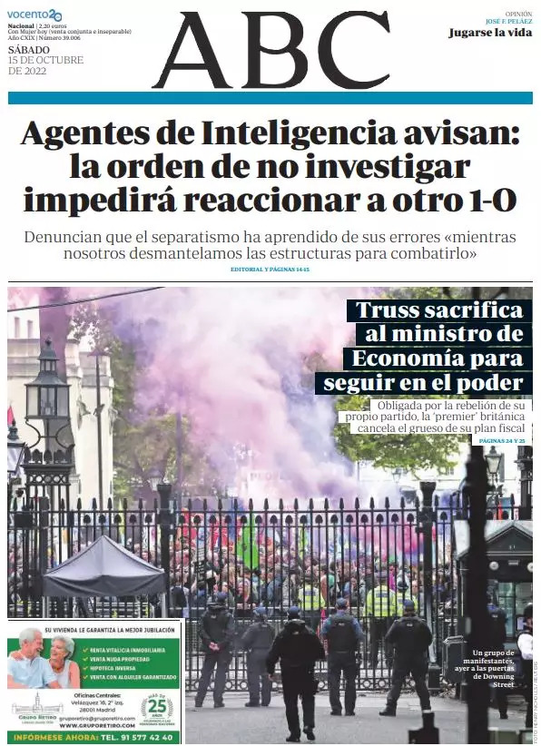 Portadas de la prensa internacional de este sábado 15 de octubre de 2022