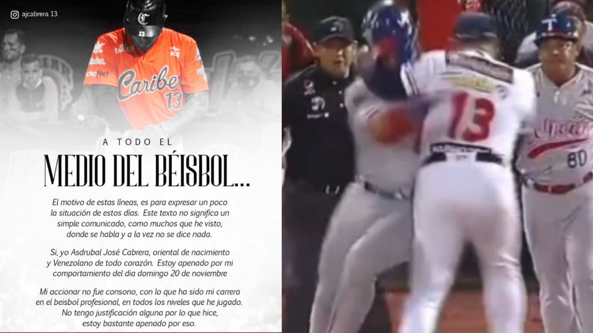 Asdrúbal Cabrera rompe el silencio sobre trifulca ante Tiburones, se disculpa y arremete contra jugadores, expeloteros y periodistas (Comunicado)