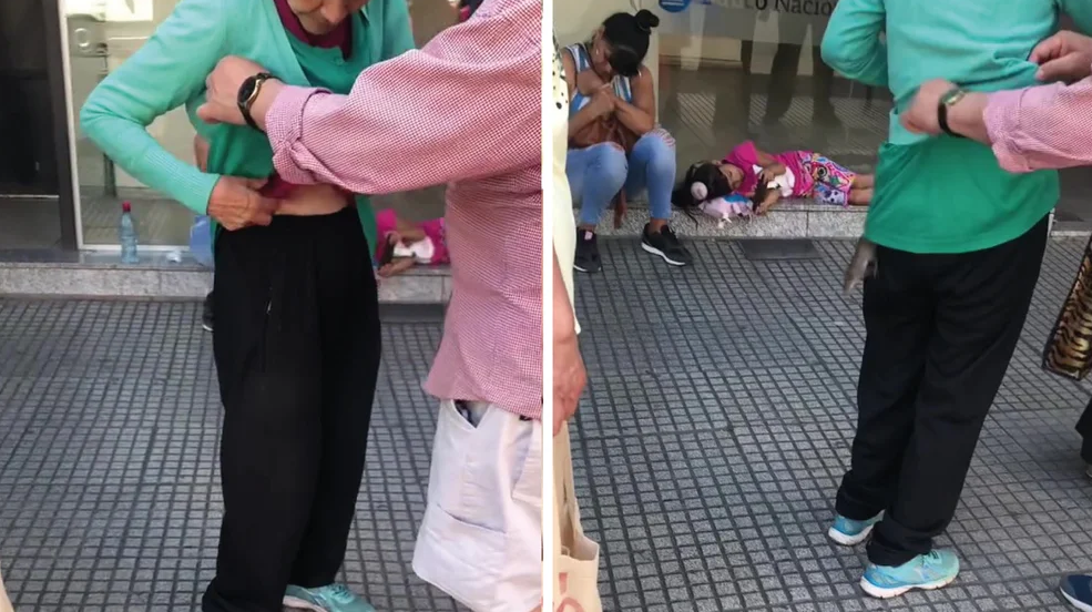 ¡Qué pánico! Se le metió una rata en la ropa mientras hacía cola para entrar al banco (video)