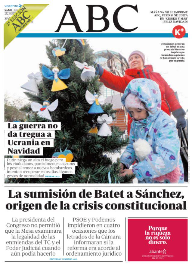 Portadas de la prensa internacional de este sábado 24 de diciembre de 2022