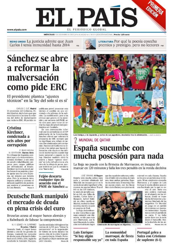 Portadas de la prensa internacional de este miércoles 7 de diciembre de 2022