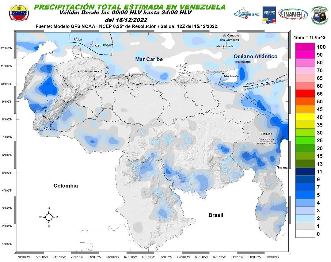 El estado del tiempo en Venezuela para este #16Dic, según Inameh