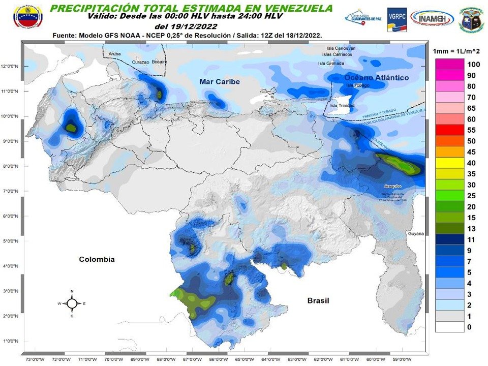 El estado del tiempo en Venezuela para este #19Dic, según Inameh