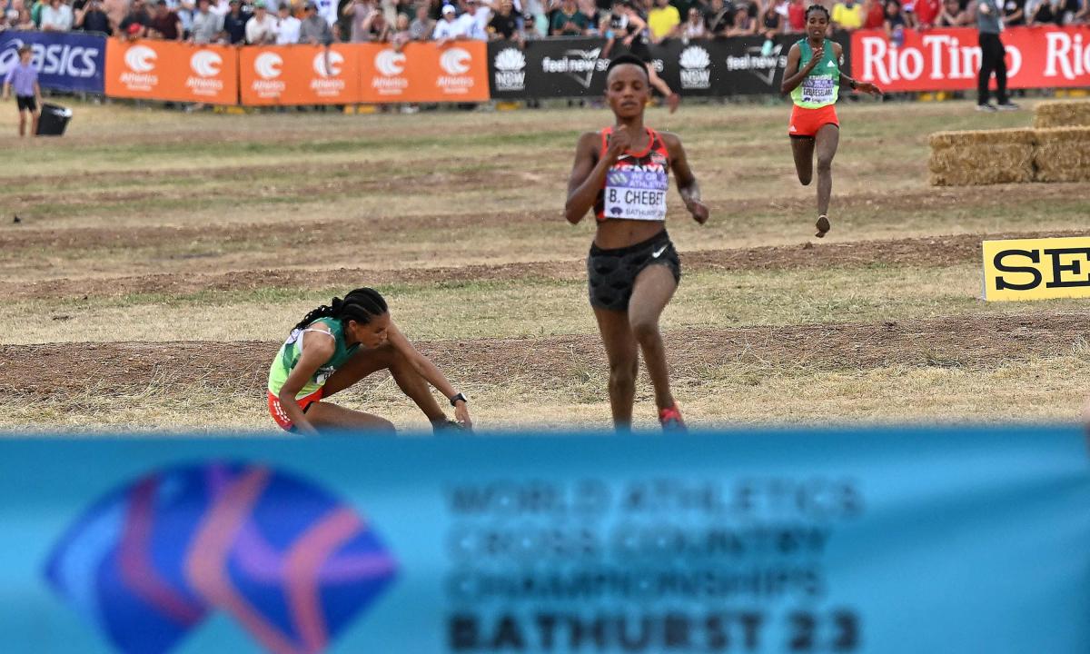 Drama en el Cross Country: atleta se desploma antes de llegar a la meta y a punto de ganar el oro (VIDEO)