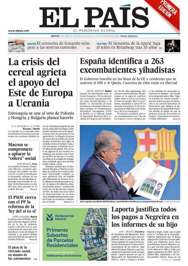 Portadas de la prensa internacional de este martes 18 de abril de 2023