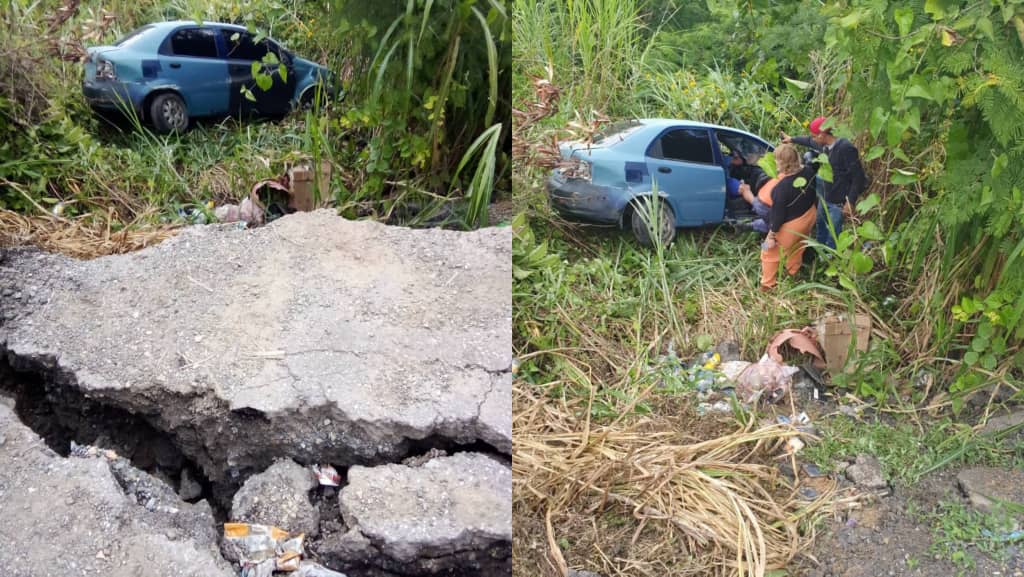 El “paso malo” de Hoyo de La Puerta hace de “las suyas”: carretera cedió y un carro cayó al voladero (IMÁGENES)