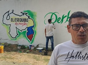 En pleno centro de votación en Cabudare, chavistas pintaron mural en defensa del Esequibo