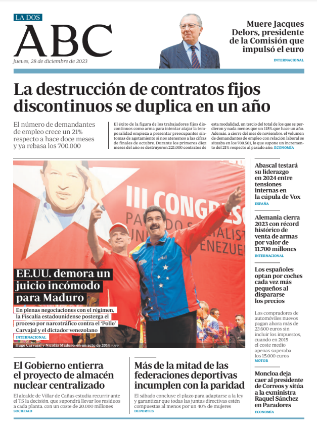 Portadas de la prensa internacional de este jueves 28 de diciembre de 2023