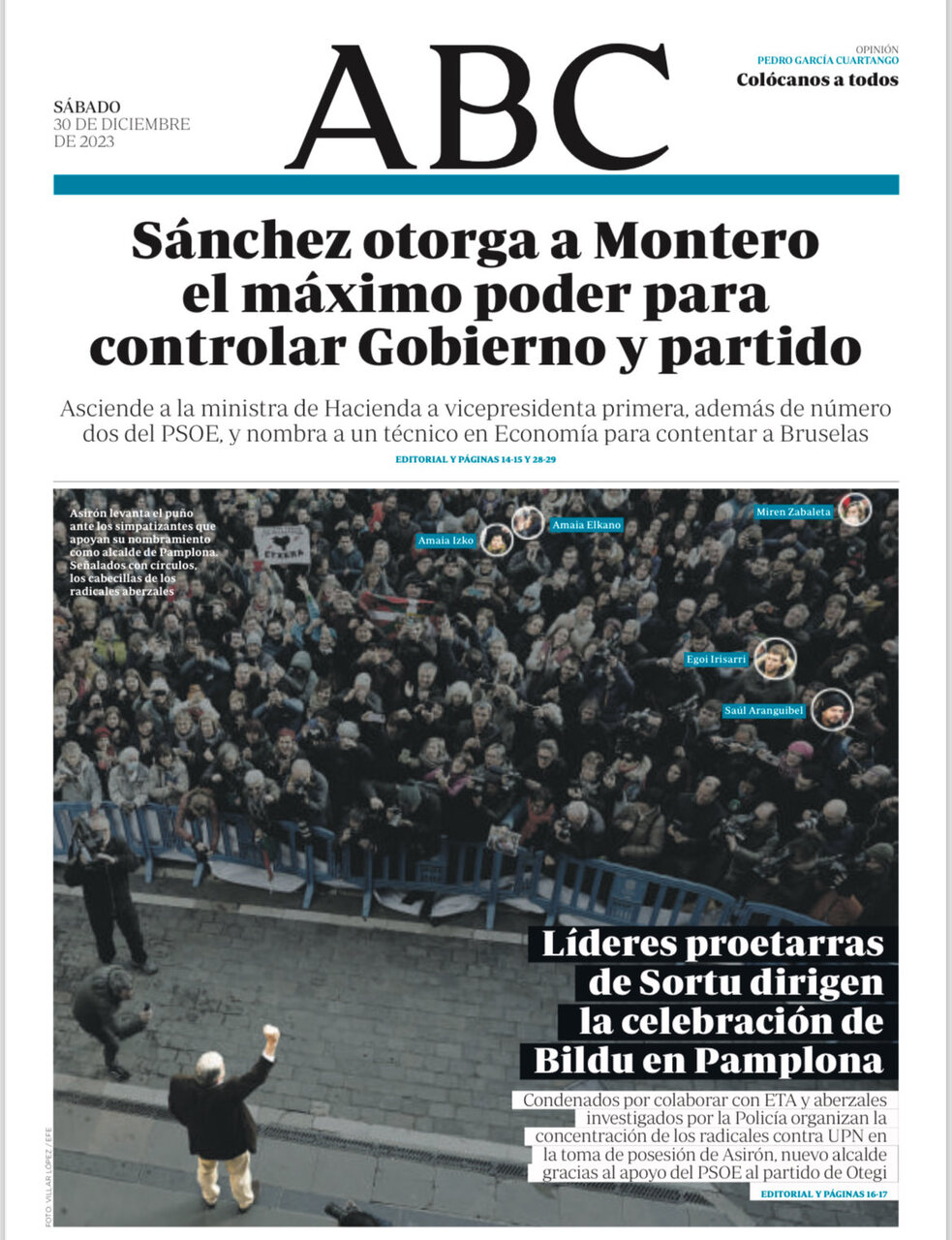 Portadas de la prensa internacional de este sábado 30 de diciembre de 2023