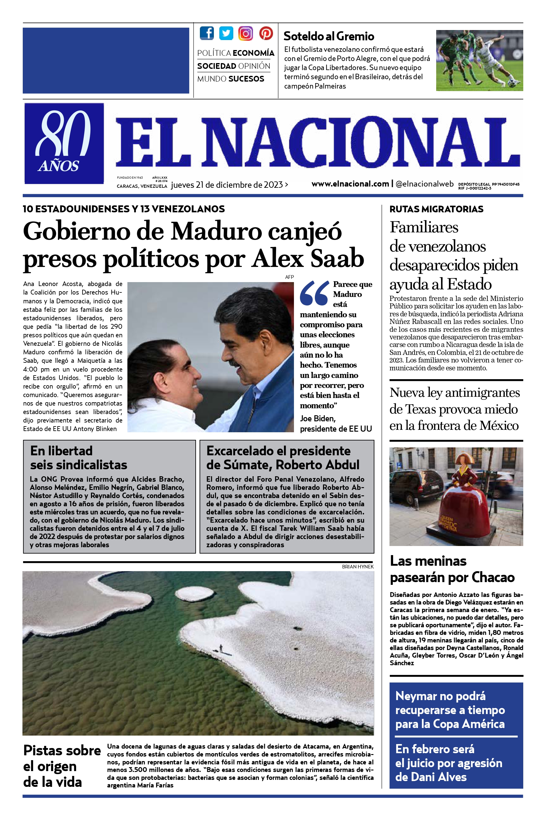 Portadas de este jueves 21 de diciembre de 2023