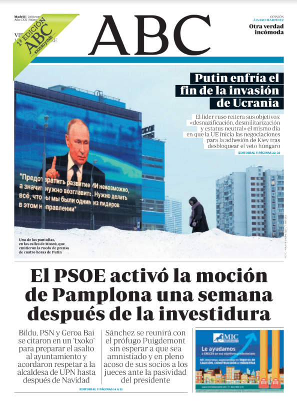 Portadas de la prensa internacional de este viernes 15 de diciembre de 2023