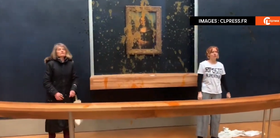 Dos activistas climáticas arrojan sopa sobre la protección de cristal de “La Gioconda” (VIDEO)