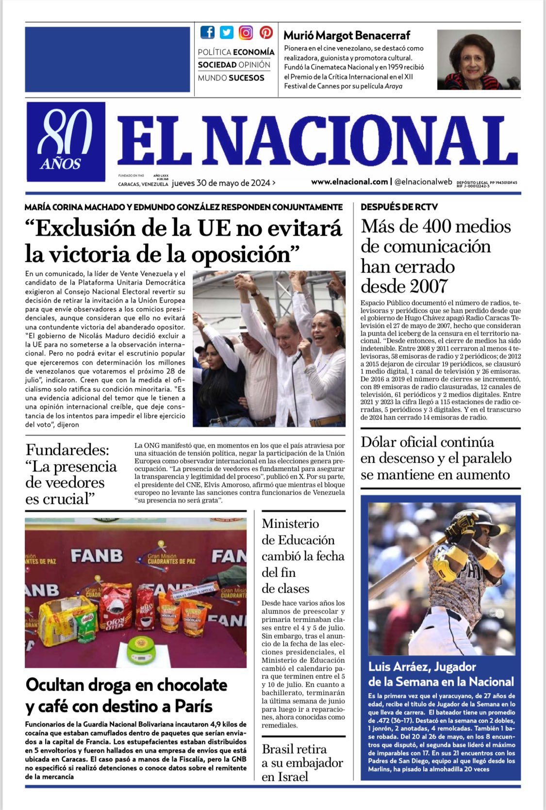 Portadas de este jueves 30 de mayo de 2024