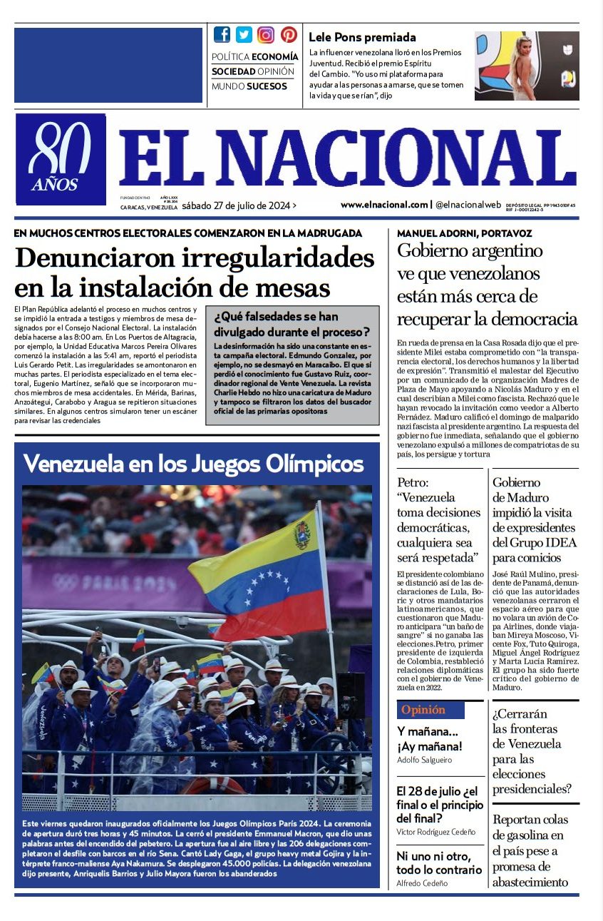 Portadas de este sábado 27 de julio de 2024