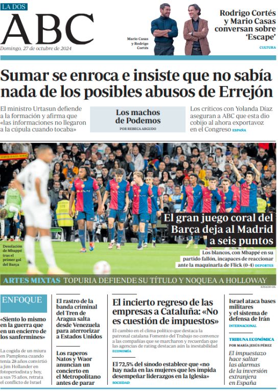 Portadas de la prensa internacional de este domingo 27 de octubre de 2024