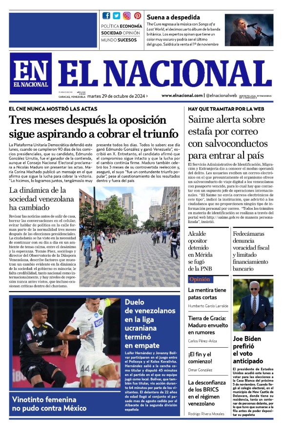 Portadas de este martes 29 de octubre de 2024