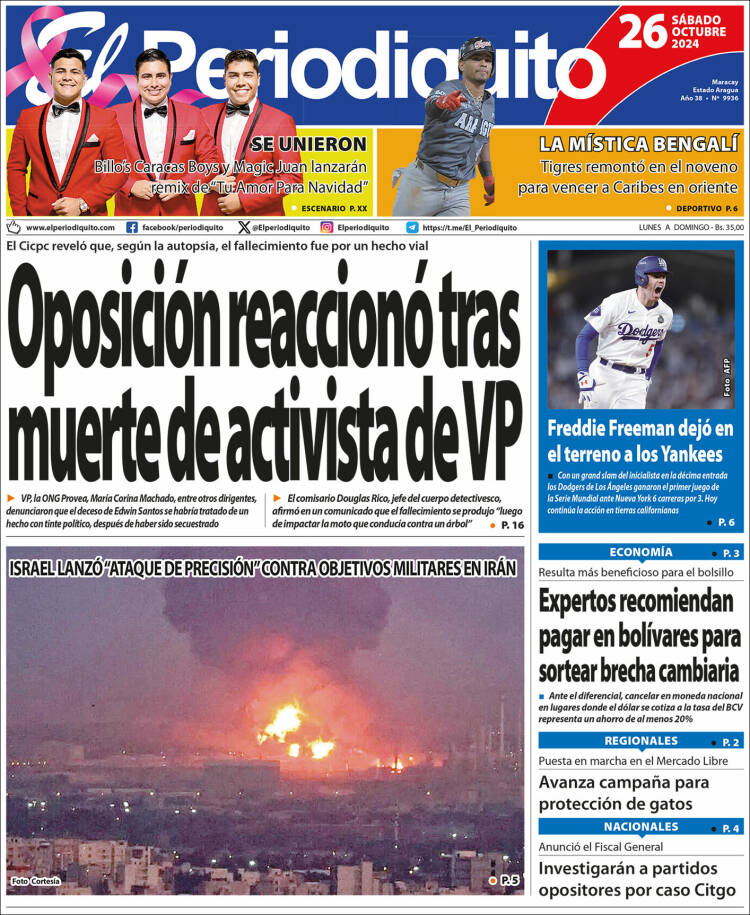 Portadas de este sábado 26 de octubre de 2024