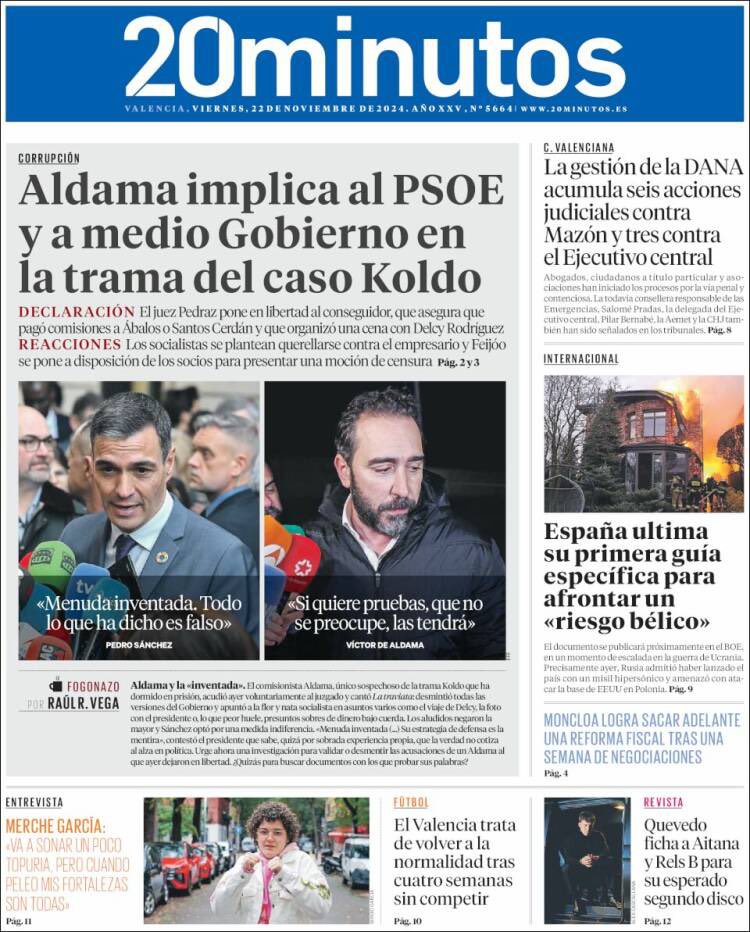 Portadas de la prensa española tras el escándalo de Víctor de Aldama