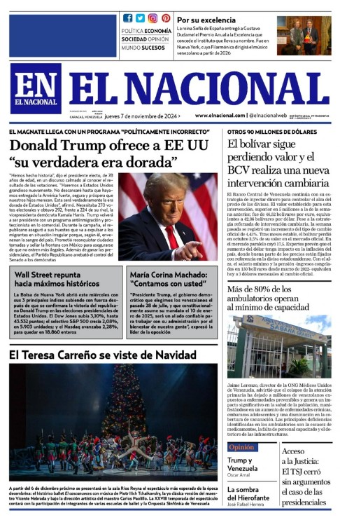 Portadas de este jueves 7 de noviembre de 2024