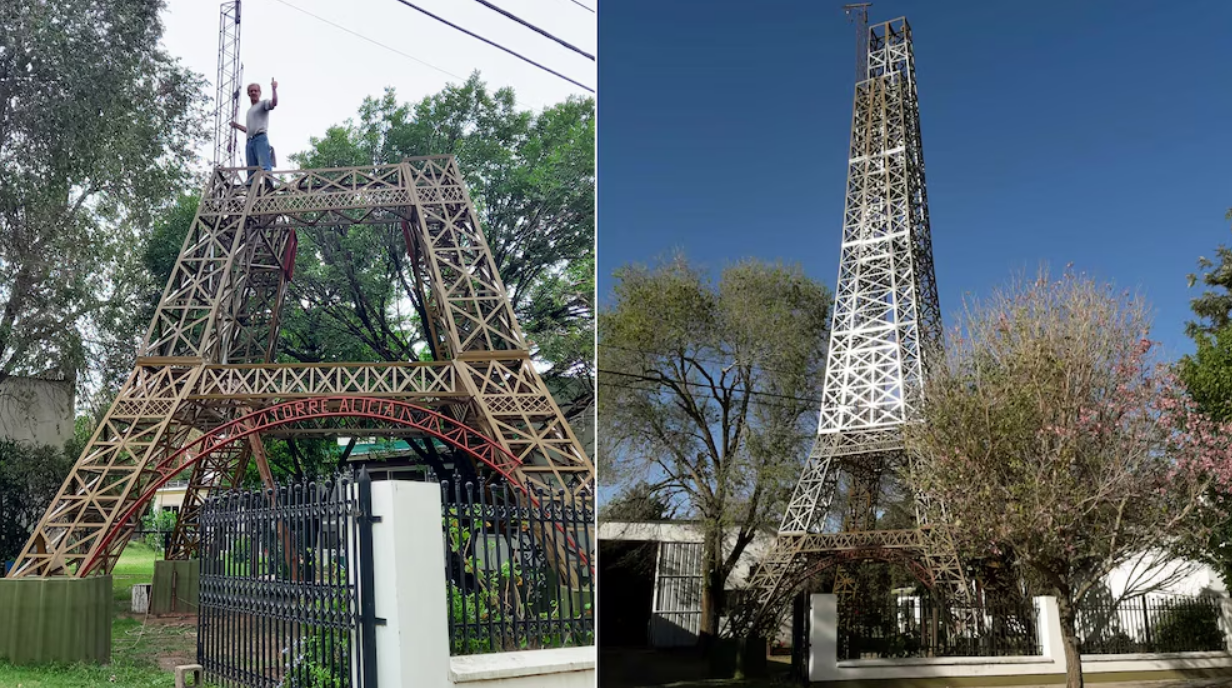 Técnico construyó a mano su propia Torre Eiffel y la desarmó en un día luego de venderla